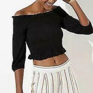 Loft Beach Black Off The Shoulder Short Sleeve Top Size L NWT